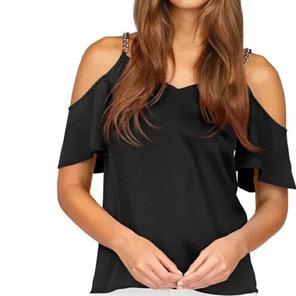Michael Kors Black Flutter Sleeve Cut Out Top